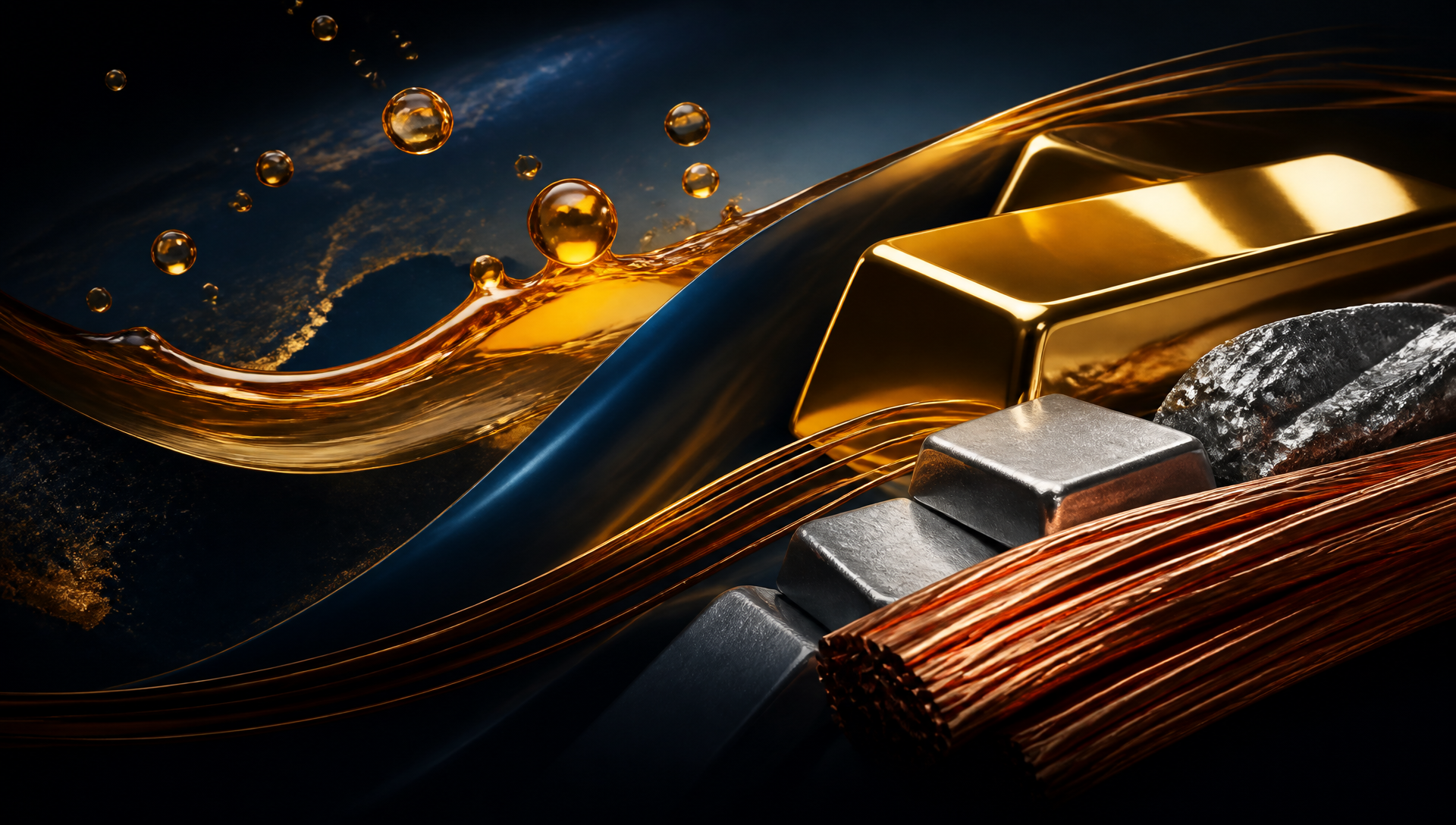 Commodities including gold, oil, copper, and industrial metals